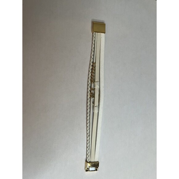 White Leather, Gold And Rhinestone Bracelet. Magnetic Clasp NWT lot of 9 - Picture 5 of 8